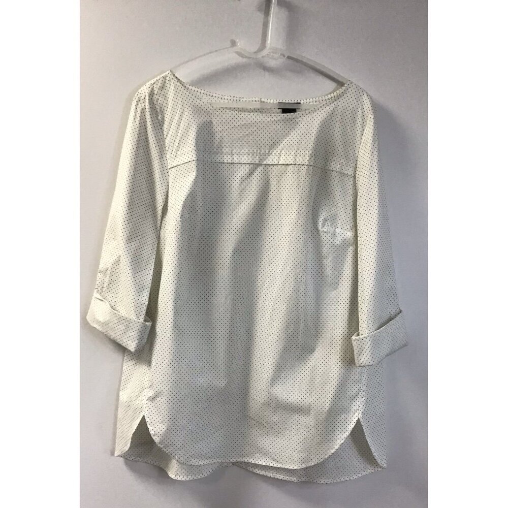 ANN TAYLOR BLOUSE Polka Dots White & Black - Feminine Size L  🤍